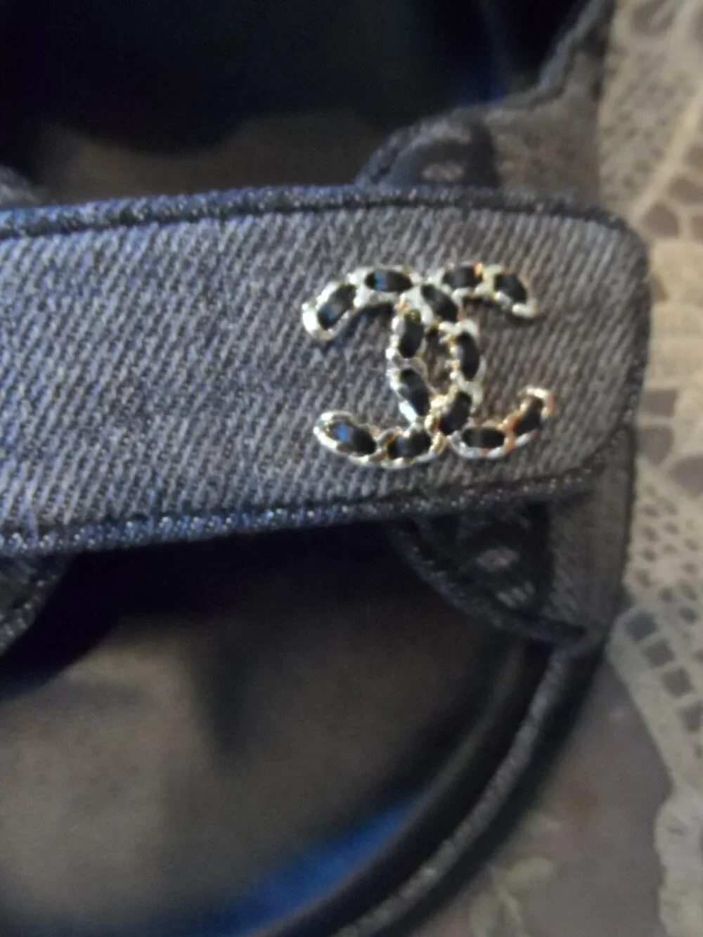 New Chanel Gray Signature Jacquard Grandpa Sandals Size 38.5B